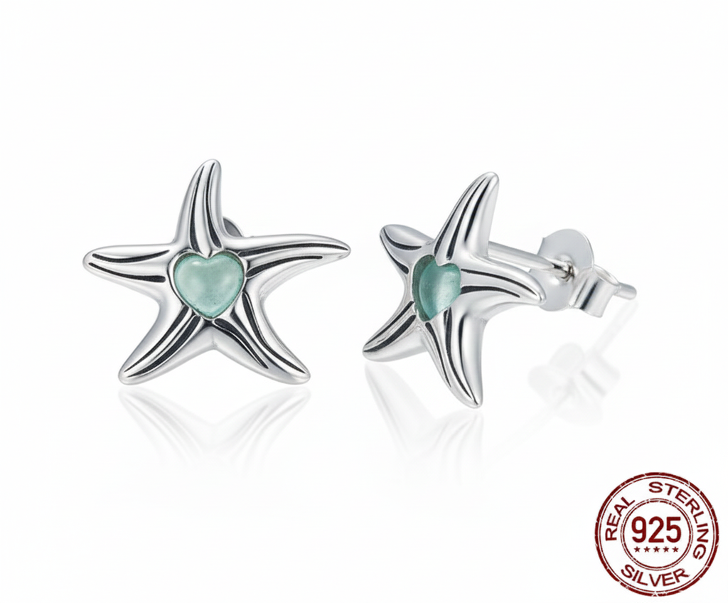 Damesoorbellen, modieus, 925 sterling zilveren oorbellen, Ziyun Magic Stone ingelegde zeester oorstekers.