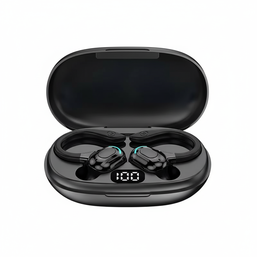 Cuffie Bluetooth wireless TWS F8, auricolari wireless, display LED digitale, auricolari over-ear con gancio auricolare