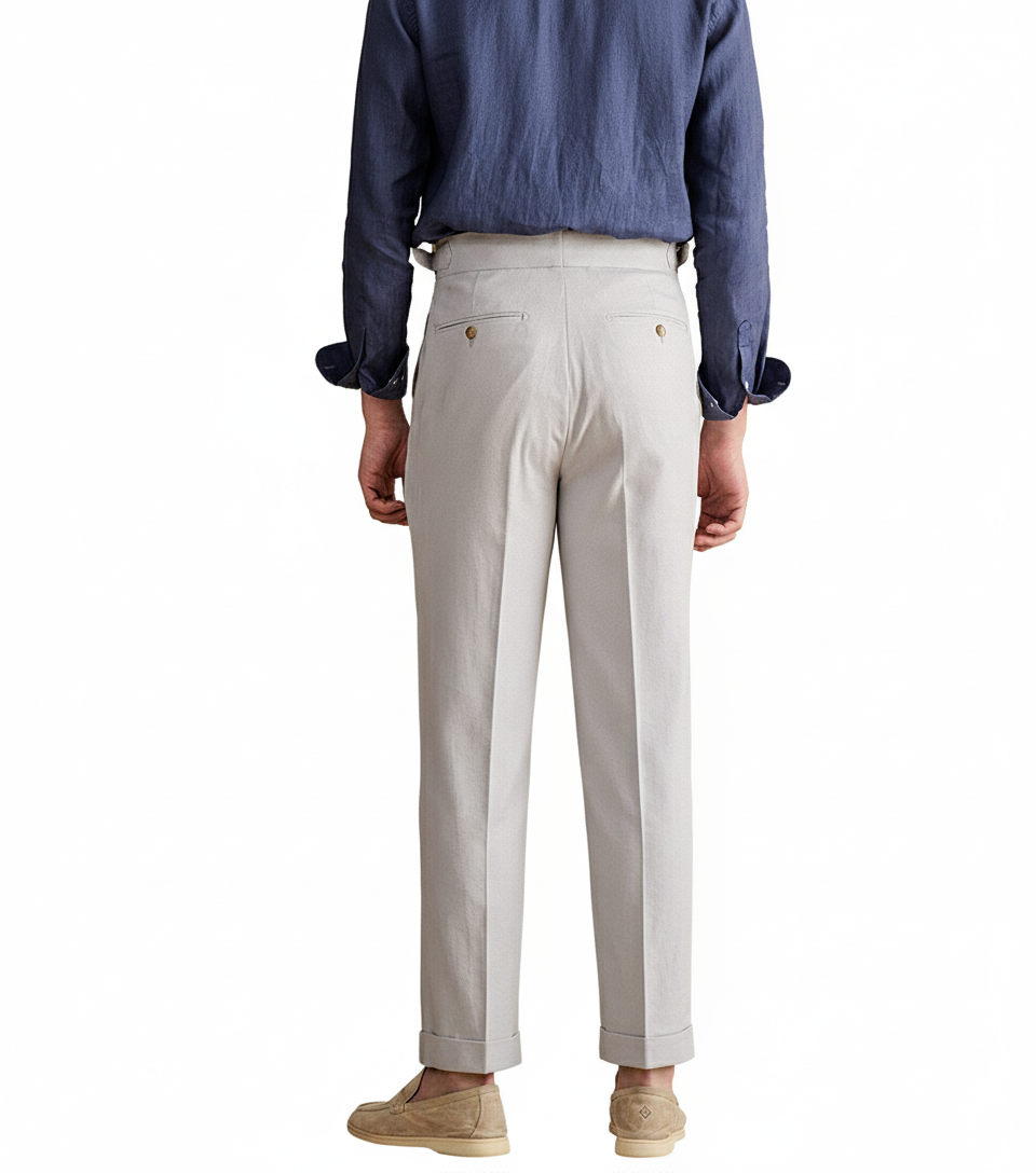Heren linnen-katoenmix Napolitaanse hoge taille rechte veelzijdige ademende lange pak heren mode casual broek