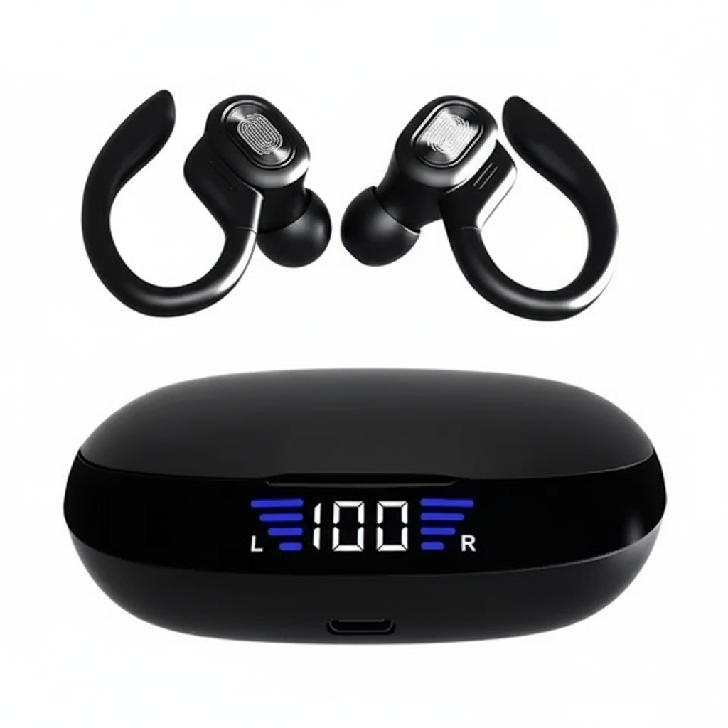 VV2 Draadloze Oordopjes Bluetooth Headset Binaurale Oorhaak Touch Control Hoofdtelefoon Met LED-scherm Hoofdtelefoon