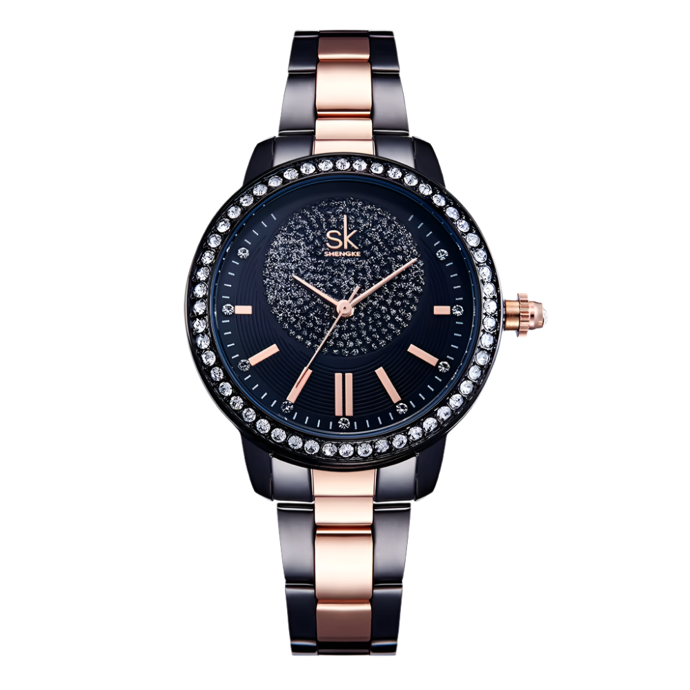 SHENGKE Luxury Bracelet Ladies Quartz Wristwatch Stainless Steel Band Rhinsone Crafted Women's Quartz Watches
