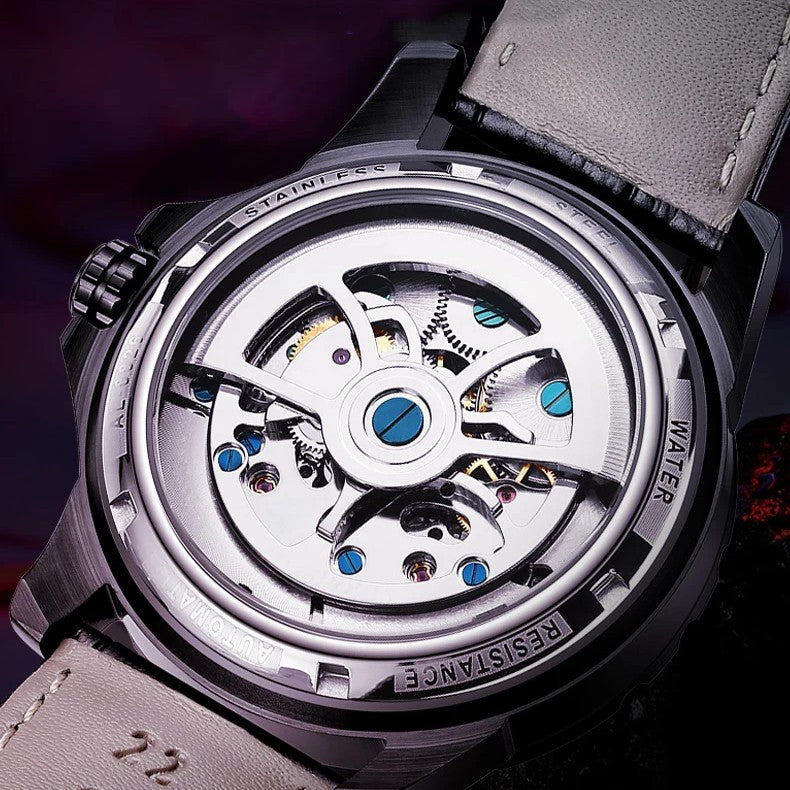 Man Automatic Sports Watch Waterproof Double Flywheel Hollow Watch