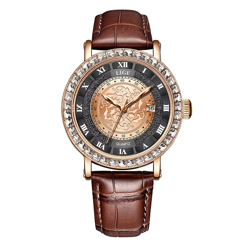 LIGE Original Women's Watch Top Luxury Fashion Watches Ladies Waterproof Leather Bracelet Quartz Woman Wristwatch - Acquisti Online