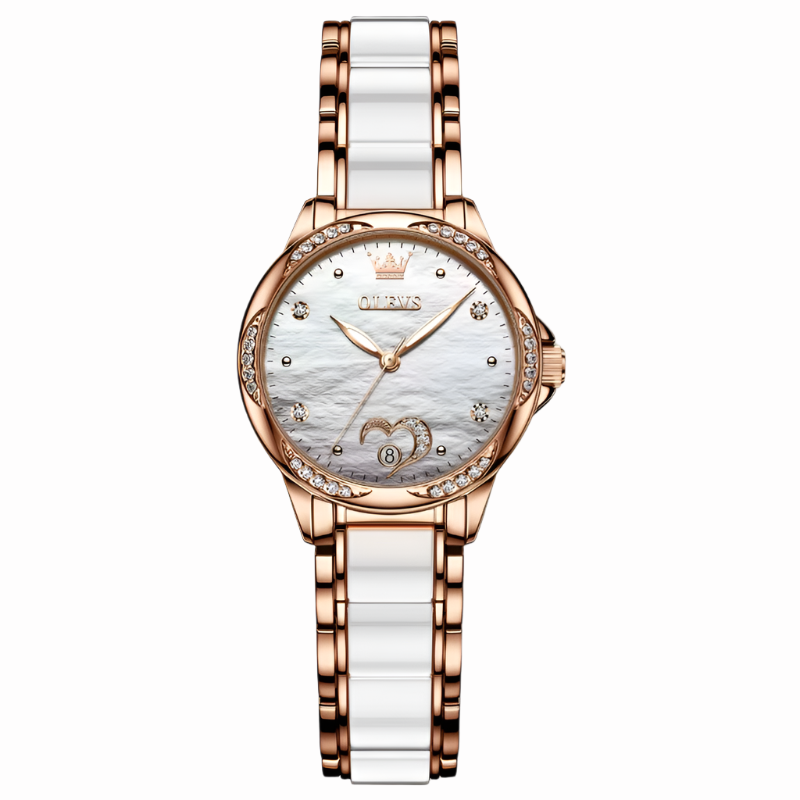 OLEVS Dames Automatisch Mechanisch Horloge Creatief Keramiek Stalen Dames Armband Mechanisch Horloge met Geschenkdoos Horlogeset