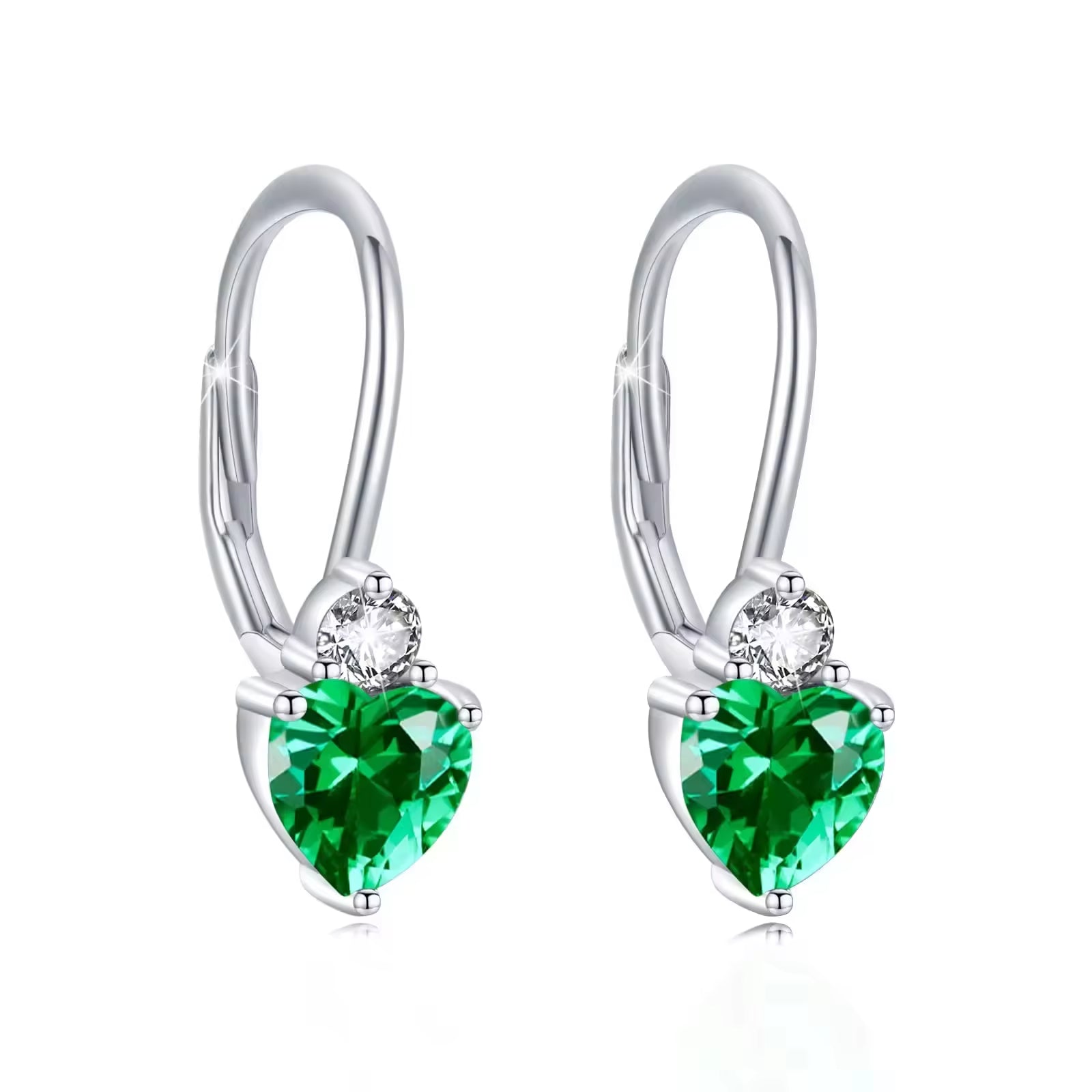 Damesoorbellen, modieus, 925 sterling zilver, hypoallergeen, hartvormige zirkonia oorringen, geboortesteen oorbellen voor dames