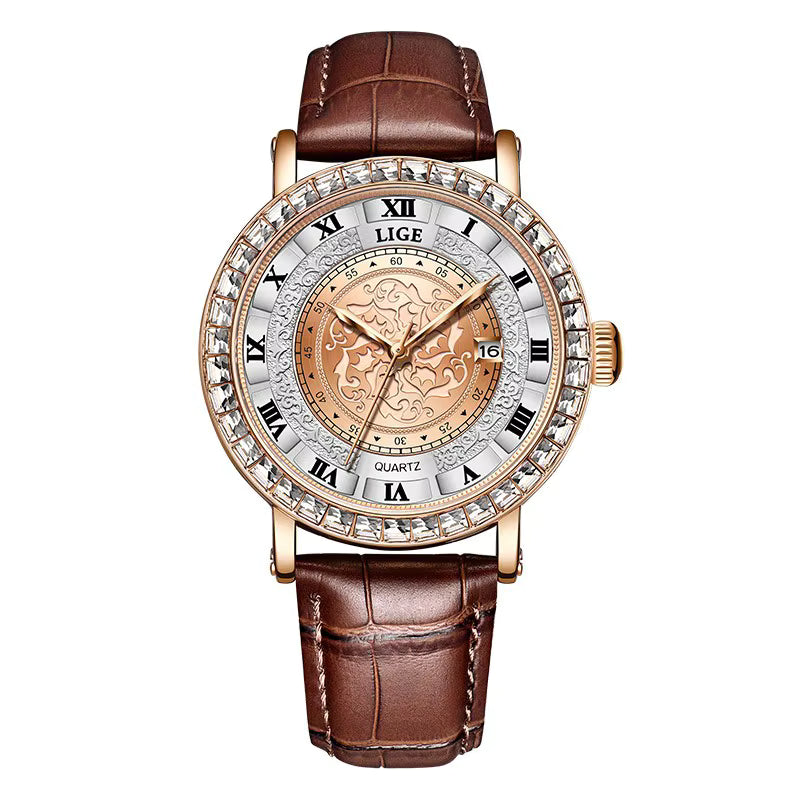 LIGE Original Women's Watch Top Luxury Fashion Watches Ladies Waterproof Leather Bracelet Quartz Woman Wristwatch - Acquisti Online