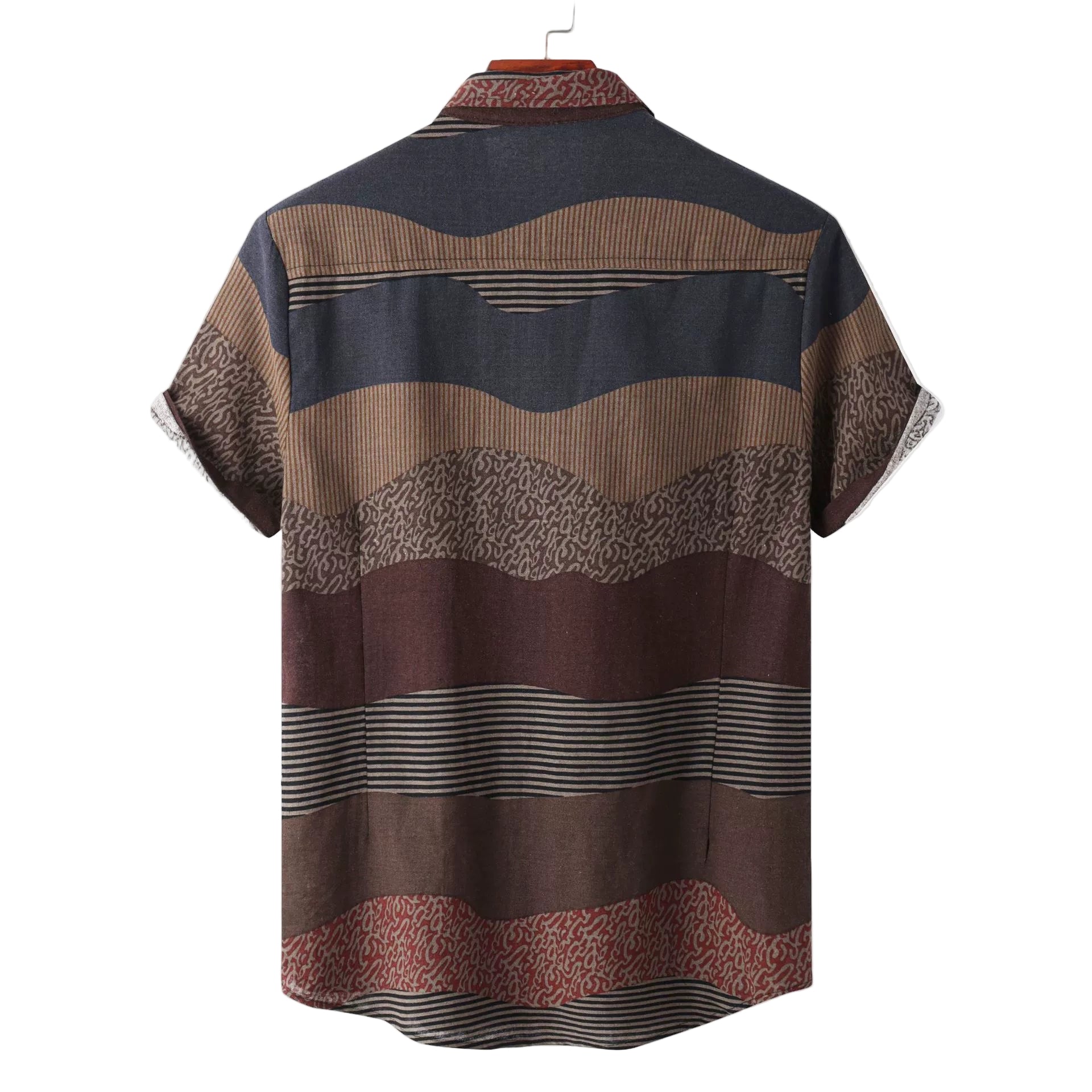 Men's Fashionable Casual Shirt Solid Color Vintage Print Casual Shirt Loose Fit Short Sleeve Men's Casual Shirt