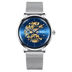 BIDEN 0052 Orologio meccanico di lusso da uomo 2025 con cinturino in maglia metallica, quadranti cavi, decorazione vintage, orologio da polso automatico da uomo