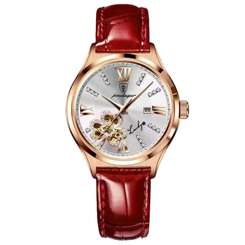 POEDAGAR Dames Quartz Horloge Topmerk Luxe Dames Polshorloge Echte Lederen Band Armband Klassiek Dameshorloge