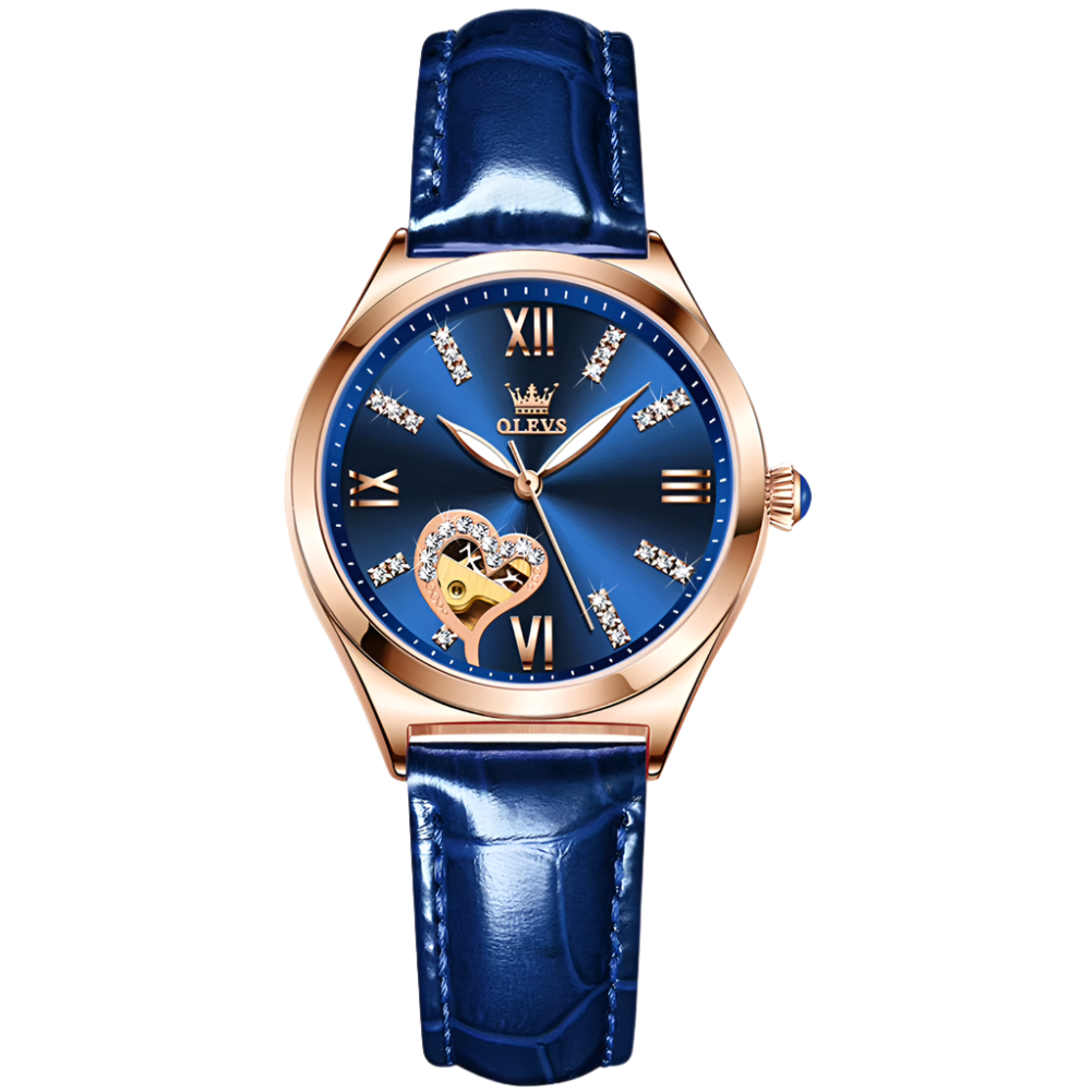 Luxury Brand OLEVS Dimond Crafted Women Wrist Watch Automatic Mechanical Watch Original Leather Band Women Watch