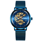 BIDEN 0052 Orologio meccanico di lusso da uomo 2025 con cinturino in maglia metallica, quadranti cavi, decorazione vintage, orologio da polso automatico da uomo