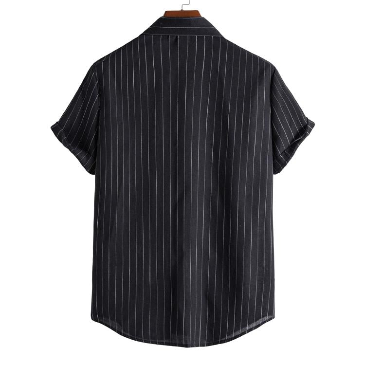 Men's Fashionable Casual Shirt Solid Color Pure Cotton Striped Pattern Short Sleeve Turn-down Collar Fashion Men's Shirt