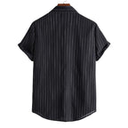 Men's Fashionable Casual Shirt Solid Color Pure Cotton Striped Pattern Short Sleeve Turn-down Collar Fashion Men's Shirt