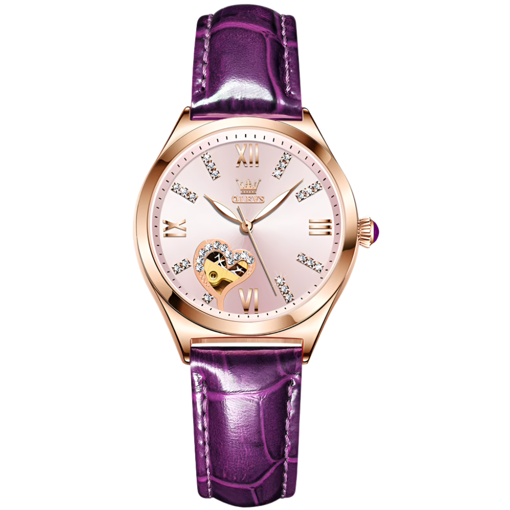 Luxury Brand OLEVS Dimond Crafted Women Wrist Watch Automatic Mechanical Watch Original Leather Band Women Watch
