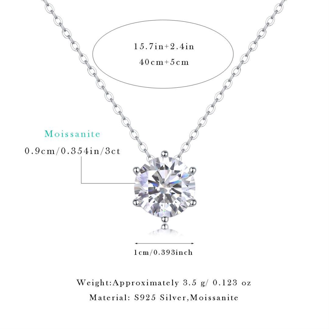 Luxe damesketting van S925 sterling zilver met moissanite diamanten hanger in ronde vorm.