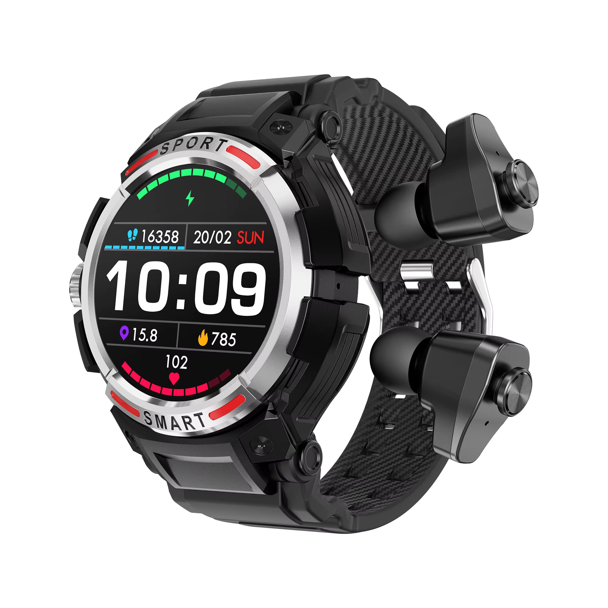 Orologio intelligente da uomo con auricolari TWS, Bluetooth, chiamata, display AMOLED, fitness tracker, monitoraggio della salute, pagamento NFC, orologio intelligente