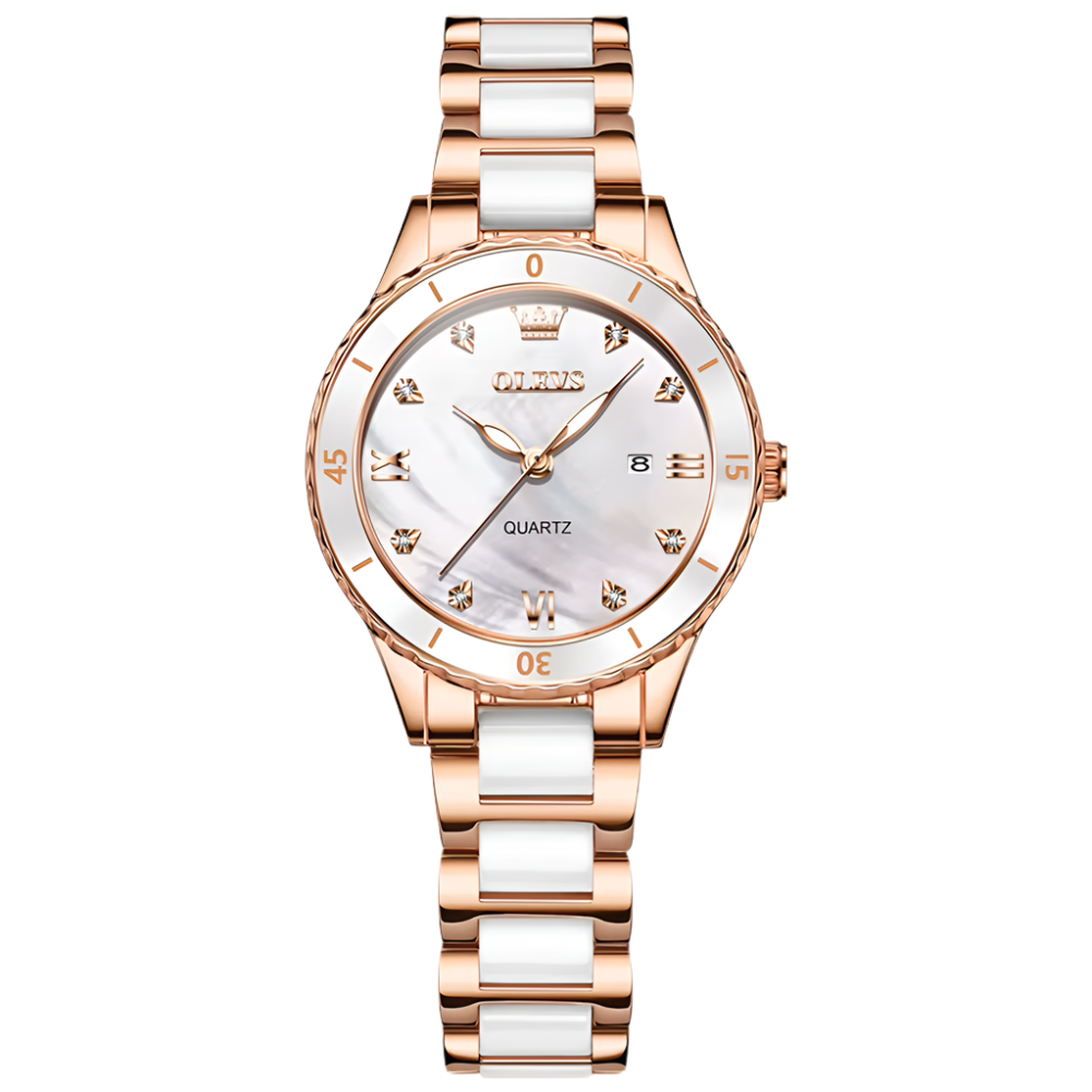 OLEVS 9985 Women Luxury Watch Rhinstone Crafted Elegant Lady Quartz Wristwatch Ceramic Band Waterproof Women Watch