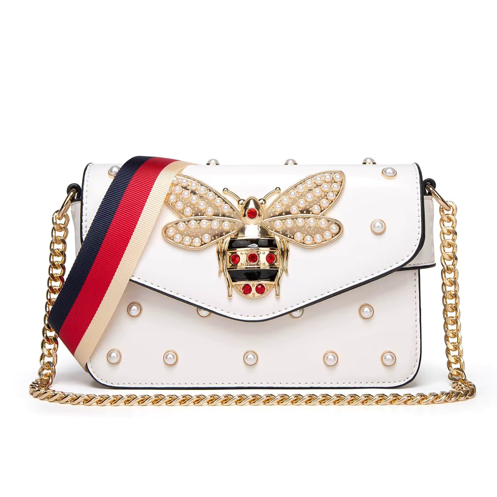 Women's Pearl Shoulder Crossbody Small Handbag Large Capacity PU Leather Shoulder Bag Women Square Clutch Handbag