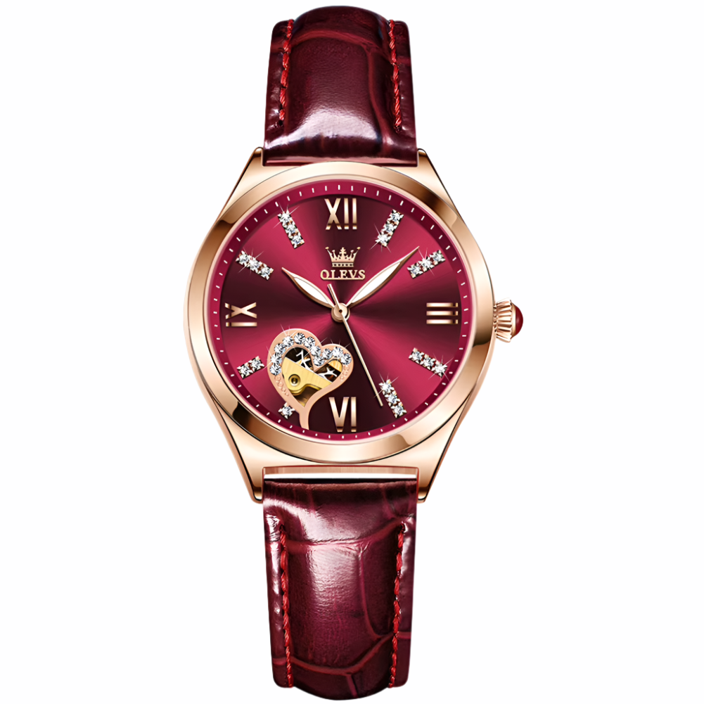Luxe merk OLEVS Dimond Crafted dames polshorloge Automatisch mechanisch horloge Origineel leren band dameshorloge