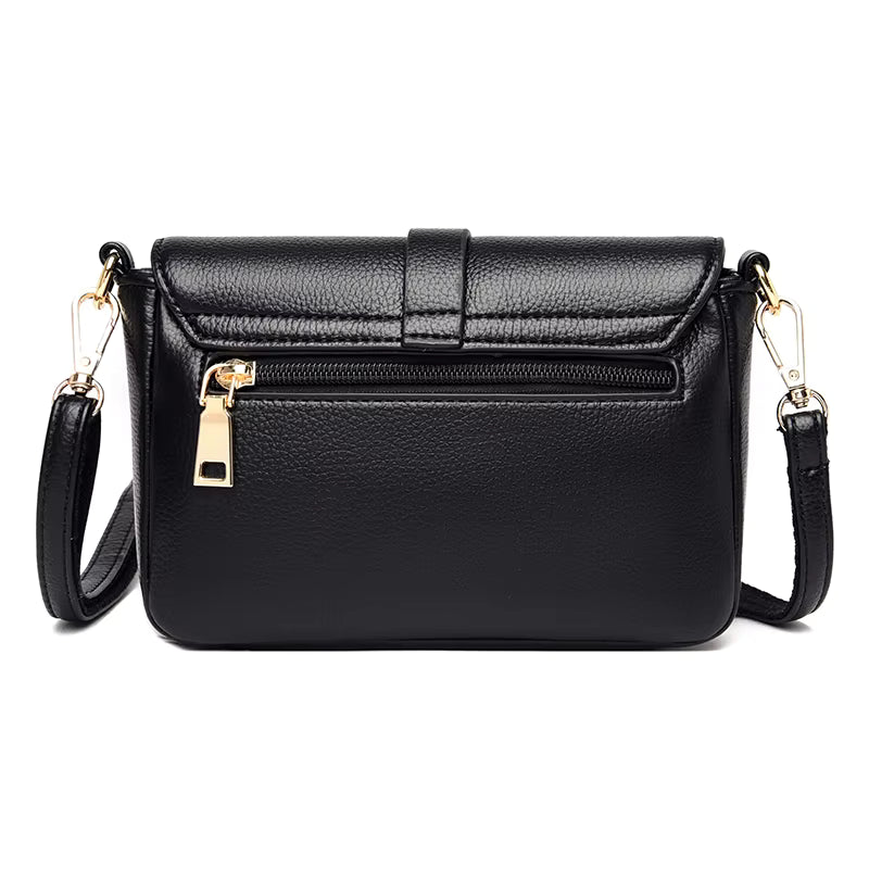 Women's Fashionable Shoulder Bag Original Leather Multi Zipper Pocket Shoulder Small Square Bag Women's Crossbody Bag