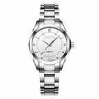 Silver watch with white face on a white background, featuring the CHENXI brand.