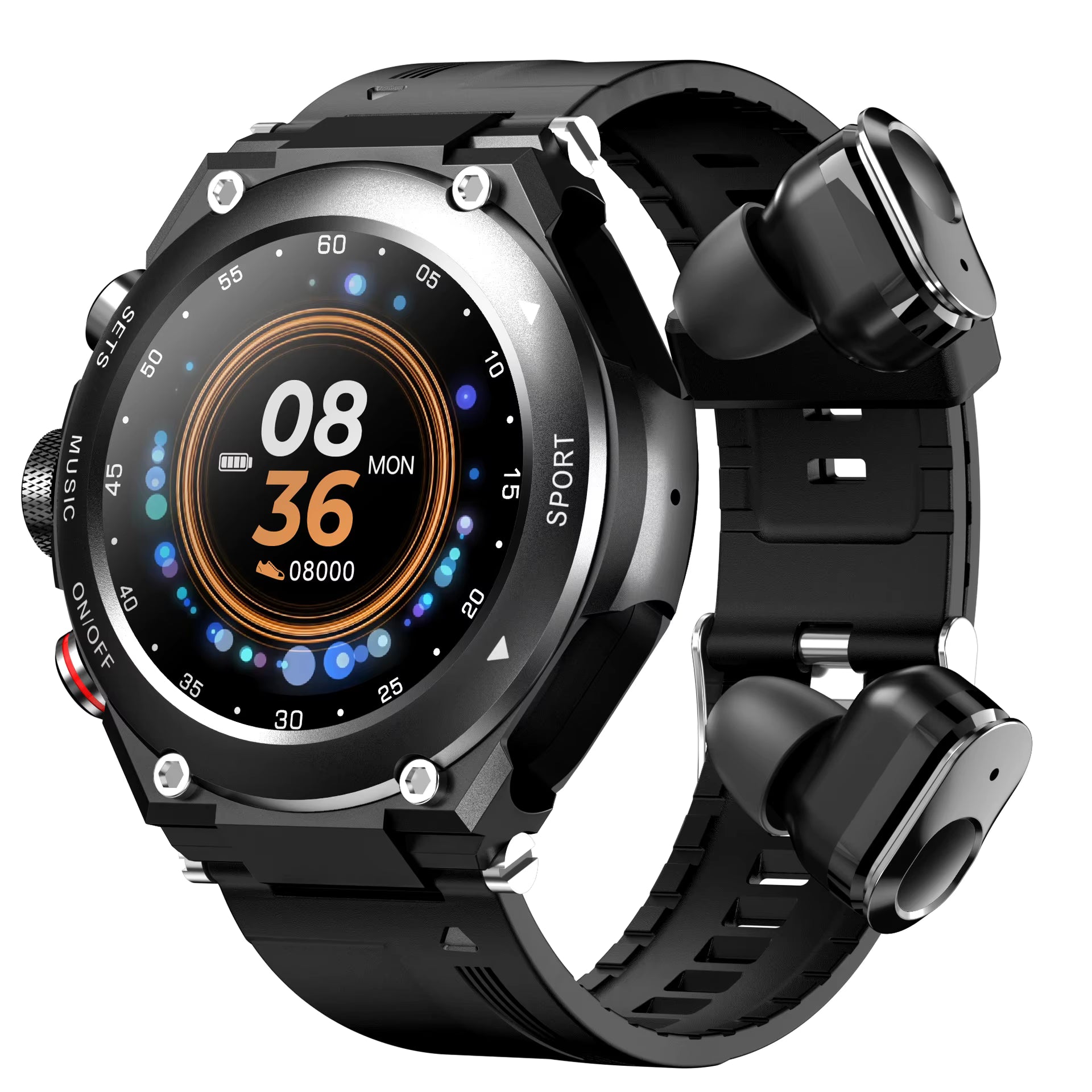 Orologio intelligente T92, auricolari wireless, fitness tracker, musica, promemoria intelligente, chiamata vocale, frequenza cardiaca, pressione sanguigna, orologio intelligente da uomo