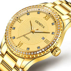 Geneva New Roman Scale Men Diamond crafted Calendar Steel Belt Quartz Watch Stainless Steel Men's Quartz Watch