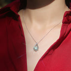 Women Luxury Necklace Moissanite Diamond Pendant Necklace Water Drop Shaped Dazzling Round Imitated Necklaces