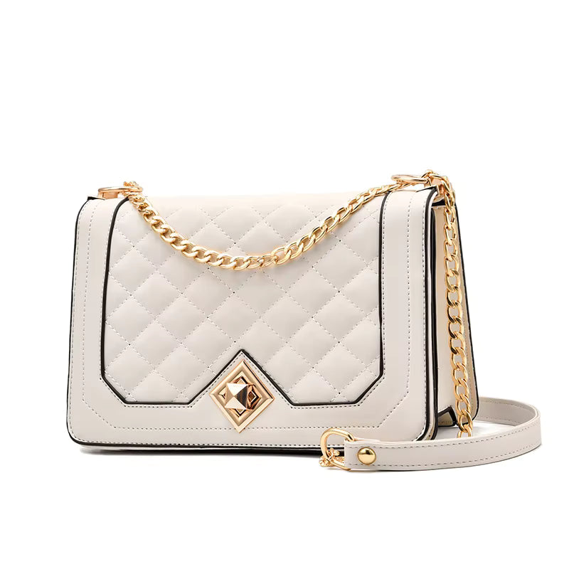 Women's Bag Pu Soft Leather Small Square Bag Retro Shoulder Bag Rhombus With Chain minimalist one shoulder bag