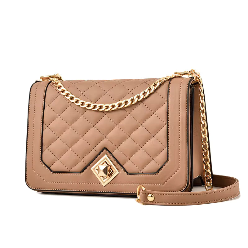 Women's Bag Pu Soft Leather Small Square Bag Retro Shoulder Bag Rhombus With Chain minimalist one shoulder bag