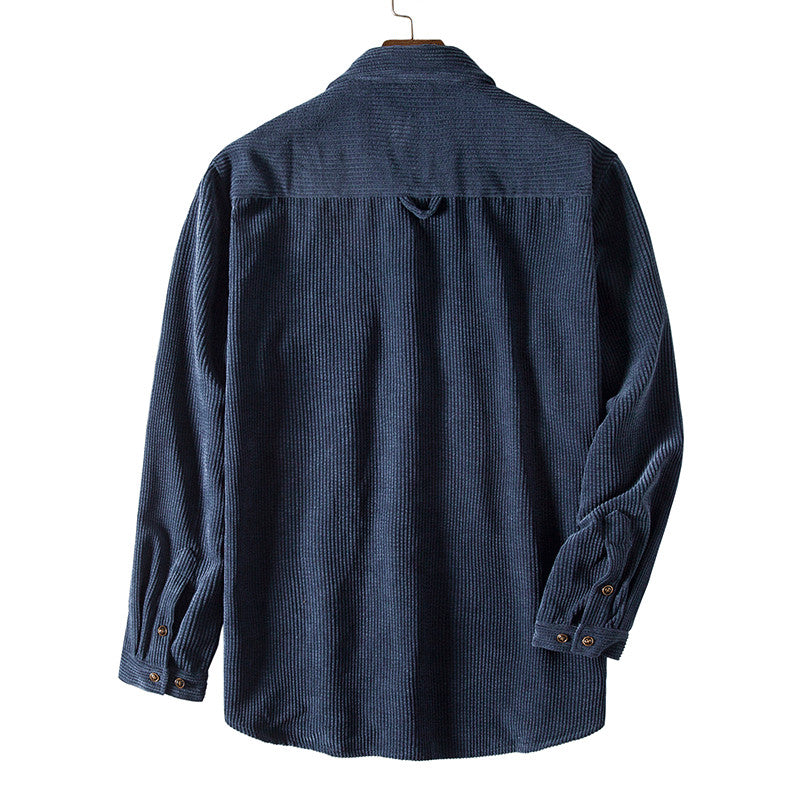 Men's Fashion Plus Size Corduroy Tall Sleeve Split Joint Chemise Homme Flannel Casual Stylish Men's Casual Shirts