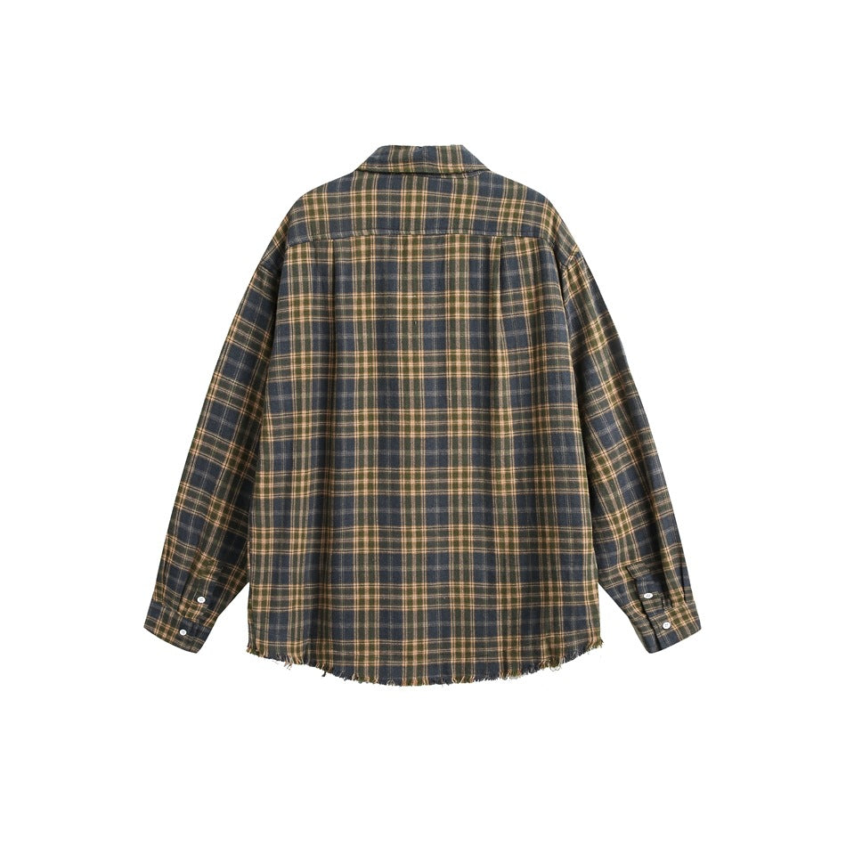 Men's Fashion Vintage Brushed Plaid Long Sleeve Shirt Plaid Flannel Padded Shirt Front Snap Buttons Men's Shirt