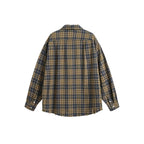 Men's Fashion Vintage Brushed Plaid Long Sleeve Shirt Plaid Flannel Padded Shirt Front Snap Buttons Men's Shirt