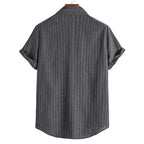 Men's Fashionable Casual Shirt Solid Color Pure Cotton Striped Pattern Short Sleeve Turn-down Collar Fashion Men's Shirt
