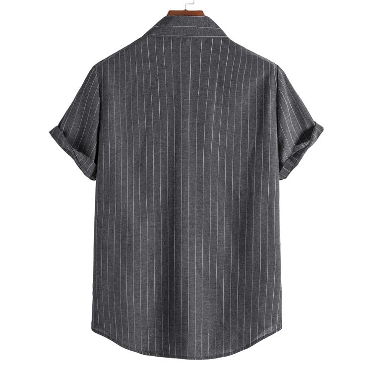 Men's Fashionable Casual Shirt Solid Color Pure Cotton Striped Pattern Short Sleeve Turn-down Collar Fashion Men's Shirt