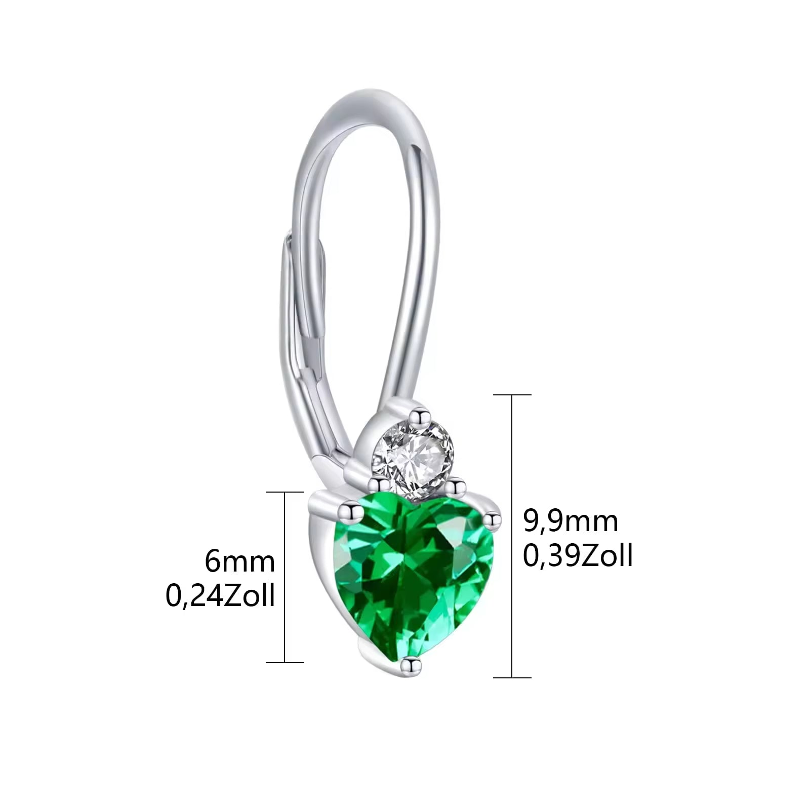 Damesoorbellen, modieus, 925 sterling zilver, hypoallergeen, hartvormige zirkonia oorringen, geboortesteen oorbellen voor dames