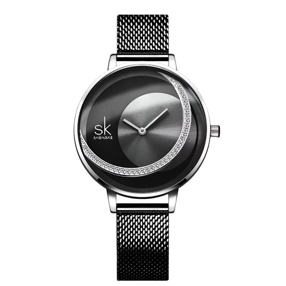 Shengke Luxe Merk Dames Quartz Horloge Kristal Dameshorloges Mesh Riem Quartz Polshorloges Strass Dameshorloge