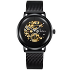 BIDEN 0052 Orologio meccanico di lusso da uomo 2025 con cinturino in maglia metallica, quadranti cavi, decorazione vintage, orologio da polso automatico da uomo