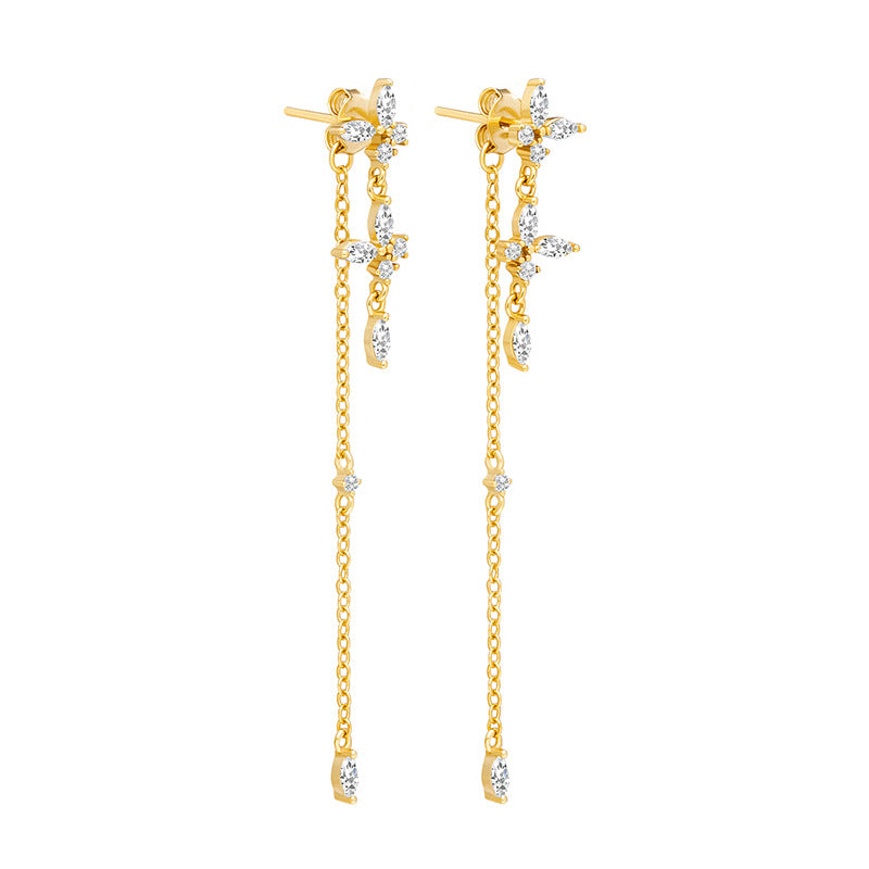 Luxe damesoorbellen van 925 zilver met kristallen vlinderhanger en lange ketting, 18K bruidsoorbellen, modieuze damesoorbellen