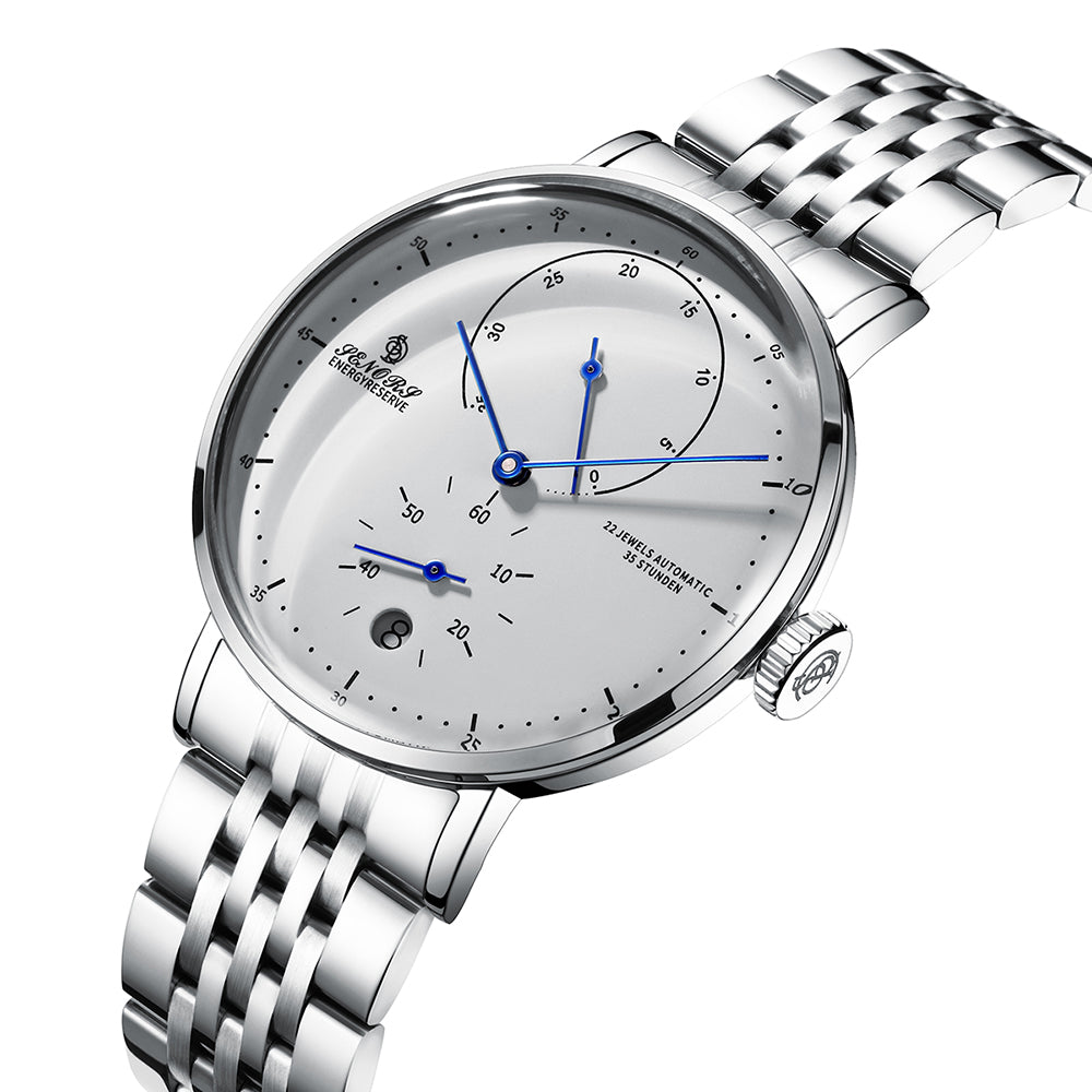 SENORS SN082 Orologio meccanico da uomo con cinturino in acciaio inossidabile, completamente automatico, scheletro, impermeabile