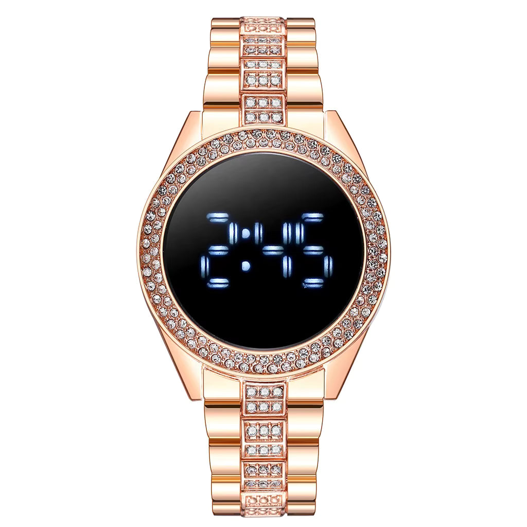 Women's LED Digital Watches Luxury Stainless Steel Rhinstone Diamond Waterproof Women LED Digital Quartz Watch - Acquisti Online