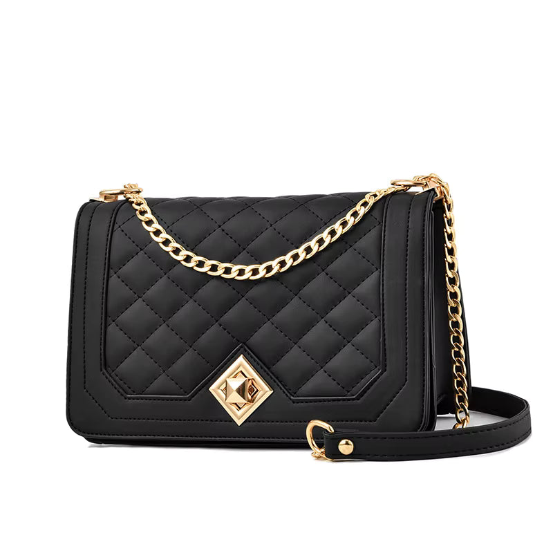 Women's Bag Pu Soft Leather Small Square Bag Retro Shoulder Bag Rhombus With Chain minimalist one shoulder bag