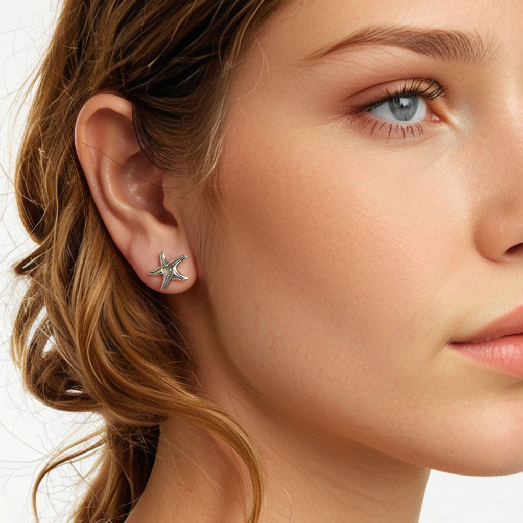 Damesoorbellen, modieus, 925 sterling zilveren oorbellen, Ziyun Magic Stone ingelegde zeester oorstekers.