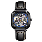 Orologio meccanico automatico scheletrato da uomo Glenaw in acciaio inossidabile con cinturino in pelle, gomma e silicone.