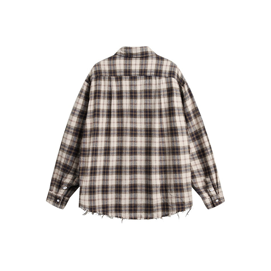 Men's Fashion Vintage Brushed Plaid Long Sleeve Shirt Plaid Flannel Padded Shirt Front Snap Buttons Men's Shirt