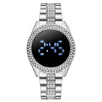 Women's LED Digital Watches Luxury Stainless Steel Rhinstone Diamond Waterproof Women LED Digital Quartz Watch - Acquisti Online