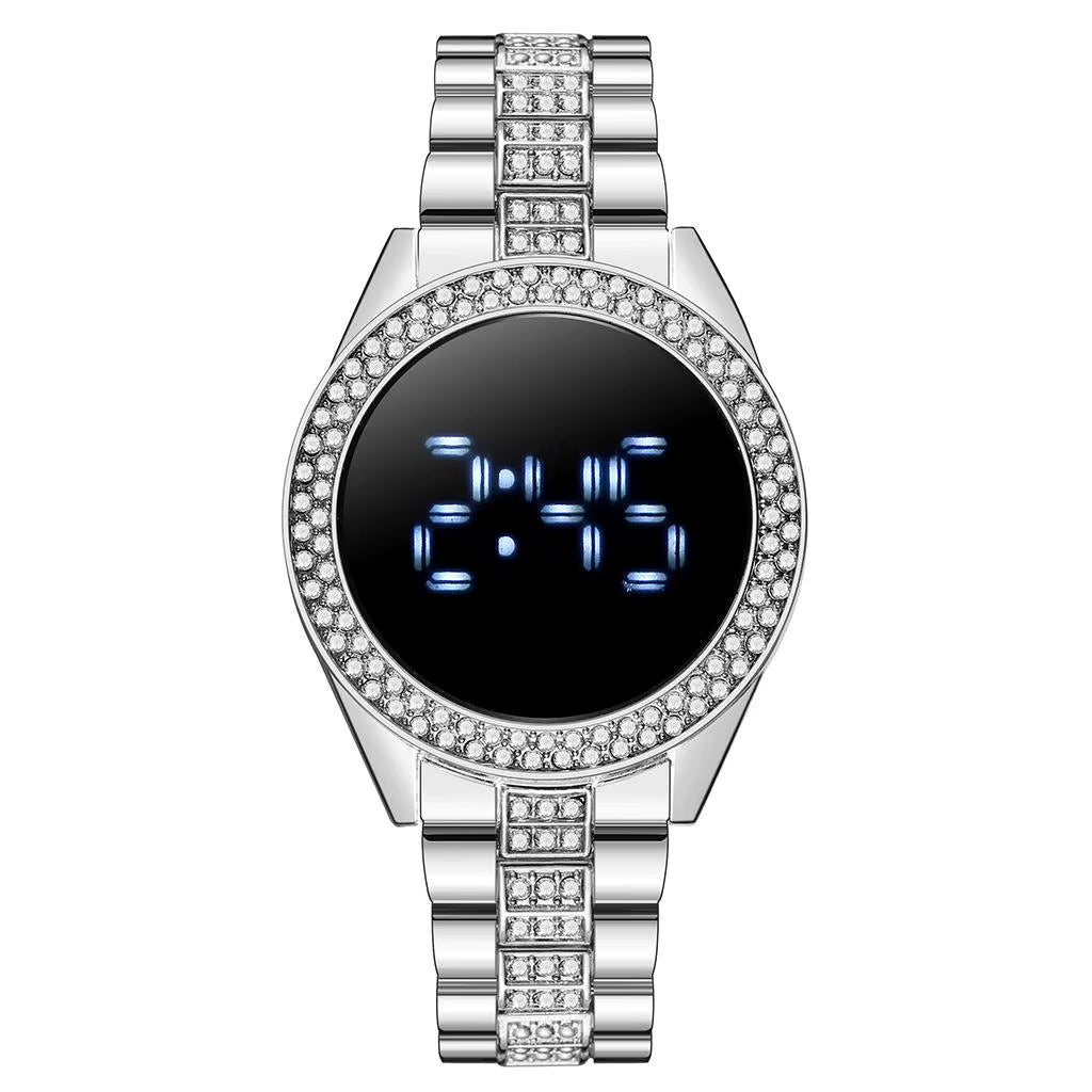 Women's LED Digital Watches Luxury Stainless Steel Rhinstone Diamond Waterproof Women LED Digital Quartz Watch - Acquisti Online