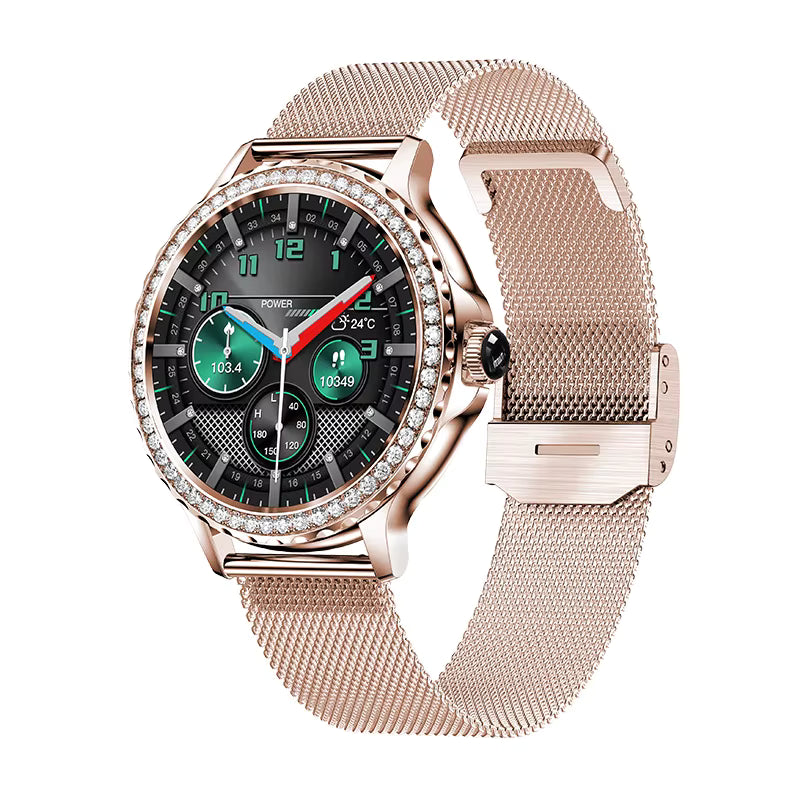 Orologio intelligente multifunzione da donna con monitoraggio della salute, promemoria intelligente, monitoraggio del fitness e chiamata Bluetooth Rhinstone
