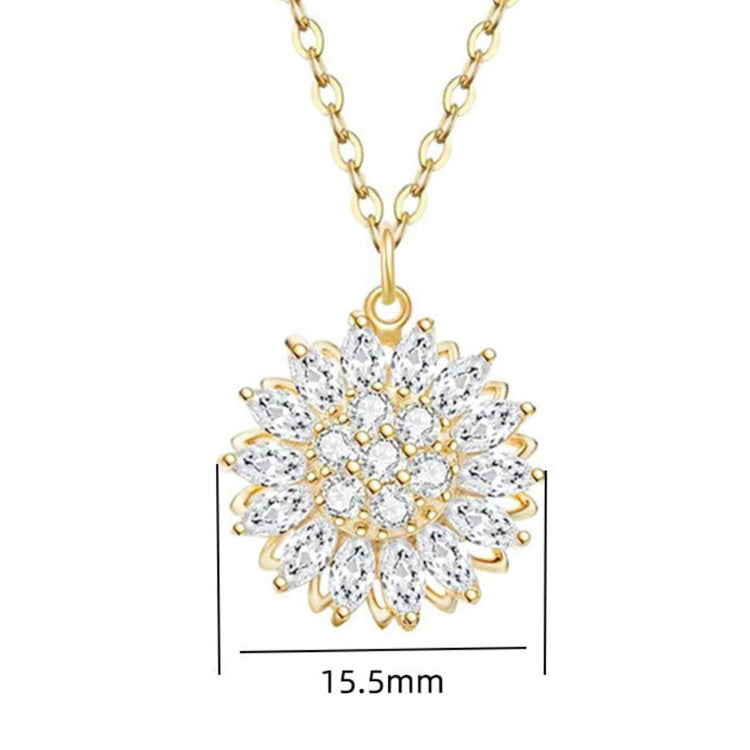 Women Fashionable Necklace Sunflower Pendant Necklace Stainless Steel Zircon Spinning Flower Women Necklace