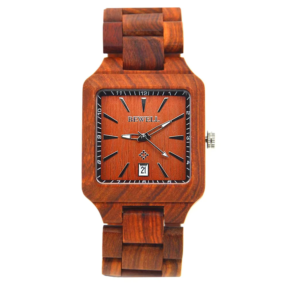 Houten dames luxe automatisch quartz uurwerk met kalender Japans uurwerk houten quartz horloge voor dames